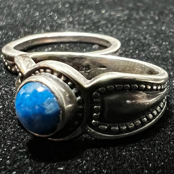 Beautiful Sterling silver three set ring with lapiz lazuli - Picture 10 of 13